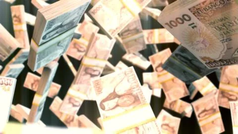 CGI graphics with falling mexican peso bills Stock Illustration