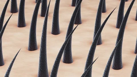 Cgi hair growth simulation on skin surface with macro view of black strands.. Stock Footage 332150783