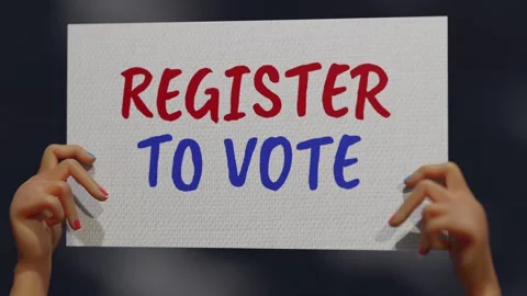 CGI hands showing placard, Register to vote Stock Footage 194773866