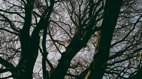 A CGI POV SHOT of a rotating tree and sky. Stock Footage 105248678