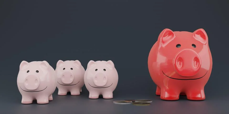 Cgi render image of big red piggy bank pig, concept image saving money Stock Illustration