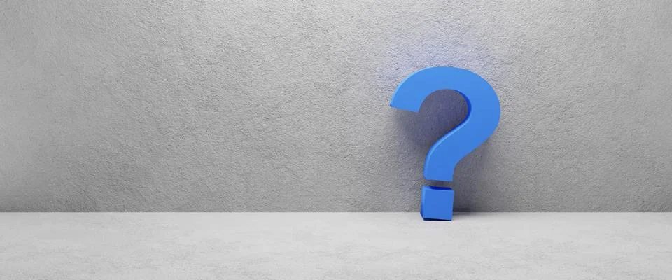 Cgi render image of a blue question mark at a concrete wall Stock Illustration