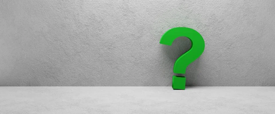 Cgi render image of a green question mark at a white concrete wall Stock Illustration