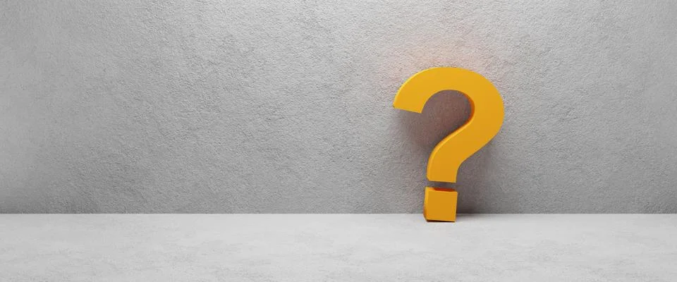 Cgi render image of an orange question mark at a concrete wall Stock Illustration