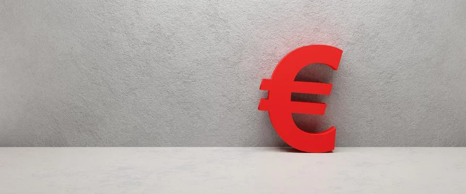 Cgi render image of a red euro sign at a concrete wall Stock Illustration