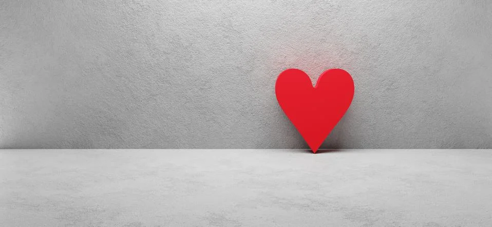 Cgi render image of a red heart laying at a concrete wall Stock Illustration