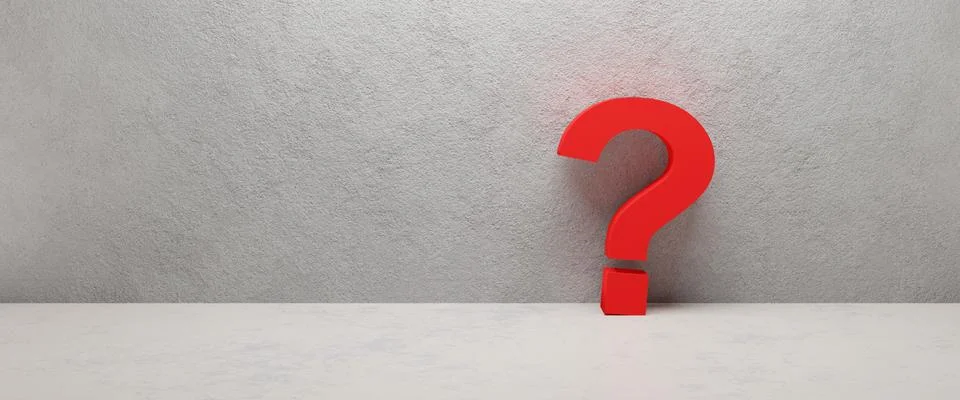 Cgi render image of a red question mark at a concrete wall Stock Illustration