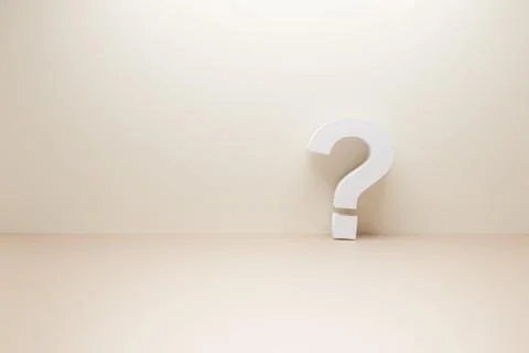 Cgi render image of a white question mark at a white concrete wall Stock Illustration