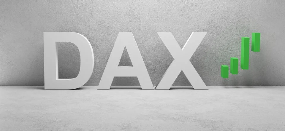 Cgi render image of the word DAX with rising chart sign Stock Illustration