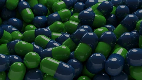 Cgi render video of blue and green pills Stock Footage 134004862