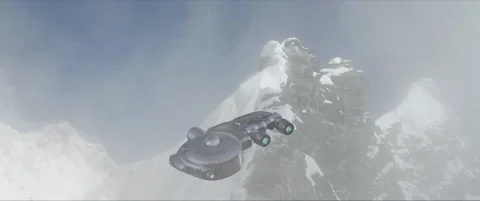 CGI Sci-Fi Space Ship Flying in Snowy Mountains with SFX Stock Footage 134752065