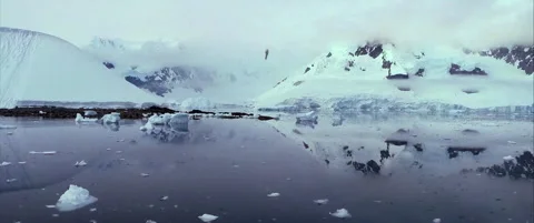 CGI Sci-Fi Space Ship Flying Over Frozen Lake with SFX Stock Footage 134752081