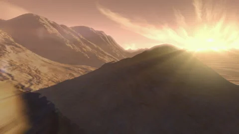 CGI shot of flyover in Mars. Brown, barren landscape with hills and mountains Stock Footage 202905425