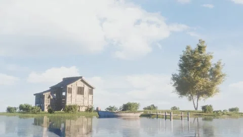 A CGI of a small wooden home in a small island 스톡 동영상 285091297