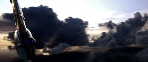 CGI Space Ship Flying in Clouds with SFX Stock Footage 134752031