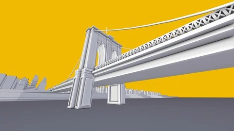 CGI: Stylized Brooklyn Bridge Rises from water and constructs in NYC Stock Footage 107687955