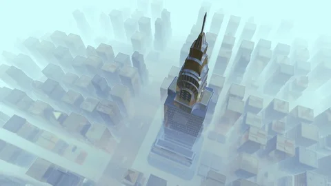 CGI: Stylized Chrysler Building is constructed above growing NYC, Winter Vídeos de archivo 107568538