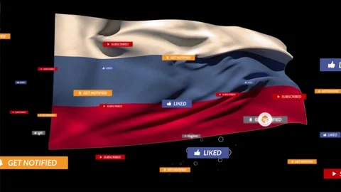 CGI tricolor flag waving on black while badges entering frame, cursor clicking, Stock Footage 335314375