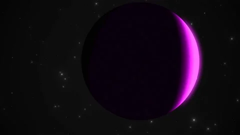 CGI zoom in close up of purple alien planet spinning in deep space, Stock Footage 169019563