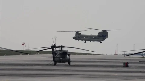 CH-47 Chinook flying low for flight pattern training Video stock 88396095