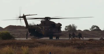 CH-53 helicopter flying in a demonstration during an airshow Stock Footage 85505838
