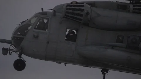 CH-53 Super Stallion hovering during sling loading exercise Video stock 85274774