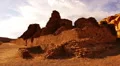 Chaco Culture 33 Time Lapse Tilt Up Pueblo Bonito Native American Ruins Sunset HD Footage