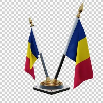 Chad 3d illustration flag on pole. Wood flagpole Stock Illustration
