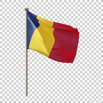Chad 3d illustration flag on pole. Wood flagpole Illustrazione stock