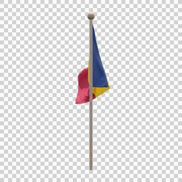 Chad 3d illustration flag on pole. Wood flagpole Stock Illustration