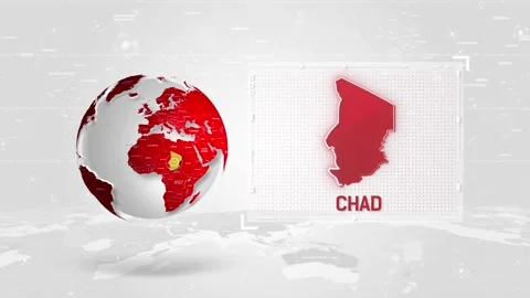 Chad 4K Tech Map Beside Globe On White Background Stock Footage 338240691