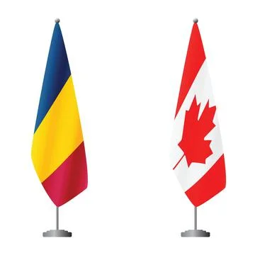 Chad and Canada flags on flagpoles for official ceremonies and meetings Stock Illustration