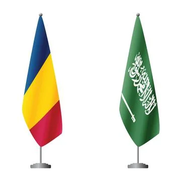Chad and Saudi Arabia flags on flagpoles for official ceremonies and meetings Stock Illustration