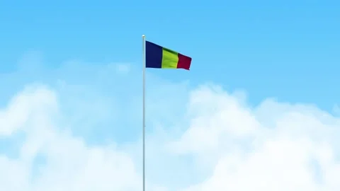Chad Flag 3D Render Animation Waving on Pole with Blue Sky Video stock 333113475