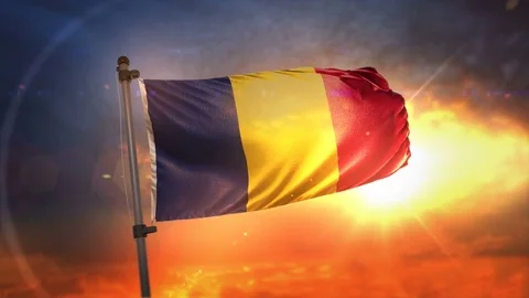 Chad Flag Backlit At Beautiful Sunrise Loop Slow Motion 4K Stock Footage 76273130