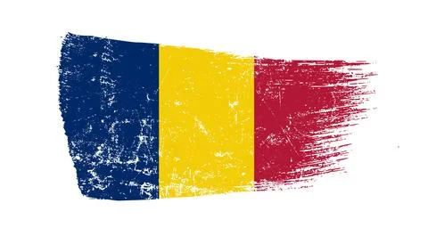 Chad Flag Designed in Brush Strokes and Grunge Texture イラスト素材