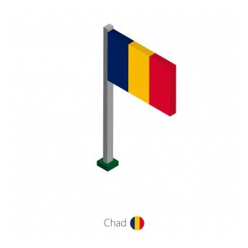 Chad Flag on Flagpole in Isometric dimension. Stock Illustration