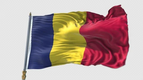 Chad Flag on a flagpole Waving on Transparent Alpha Background Stock Footage 292109995