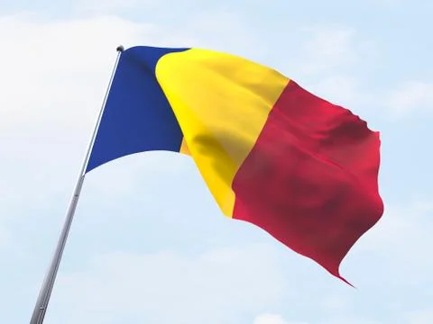 Chad flag flying on clear sky. Stock Illustration