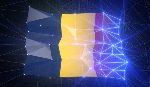 Chad - Flag with Glowing Cyberspace Grid Stock Illustration