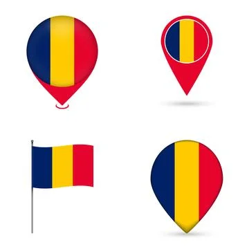 Chad Flag Map Pin Icons Set Collection. Stock Illustration
