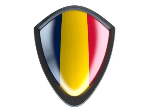 Chad flag on metal shield isolate on white background. Stock Illustration