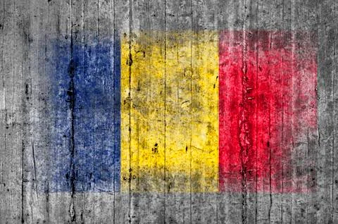Chad flag painted on background texture gray concrete Stock Photos