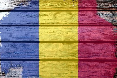 Chad flag - realistic looking flag on a wooden surface Stock Illustration