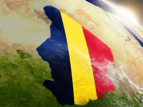 Chad with flag in rising sun Stock Illustration