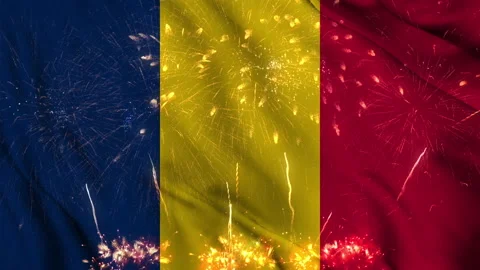 Chad flag seamless animation with fireworks Stock Footage 218270201
