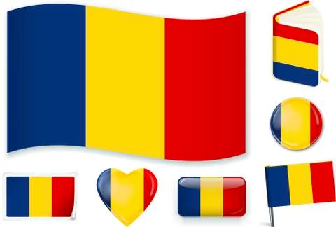 Chad flag in seven shapes. Editable with separate layers. Stock Illustration