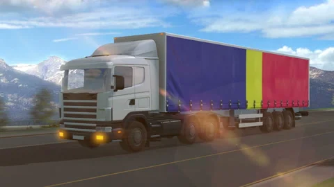 Chad flag shown on the side of a large truck Stock Footage 122097244