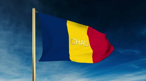 Chad flag slider style with title. Waving in the wind with cloud background Video stock 48880651