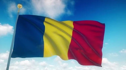 Chad Flag Waving 3D Rendering Blue Sky Background - Seamless Loop 4K Video stock 94369758